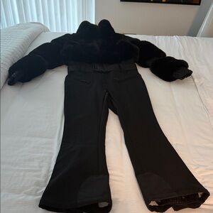 Black Faux Fur Women's Ski Suit